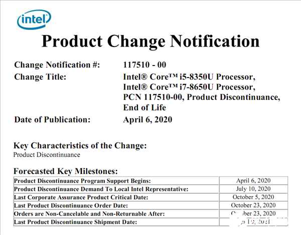 Intel 14nm八代酷睿U系列开始退市 发布仅仅2年半